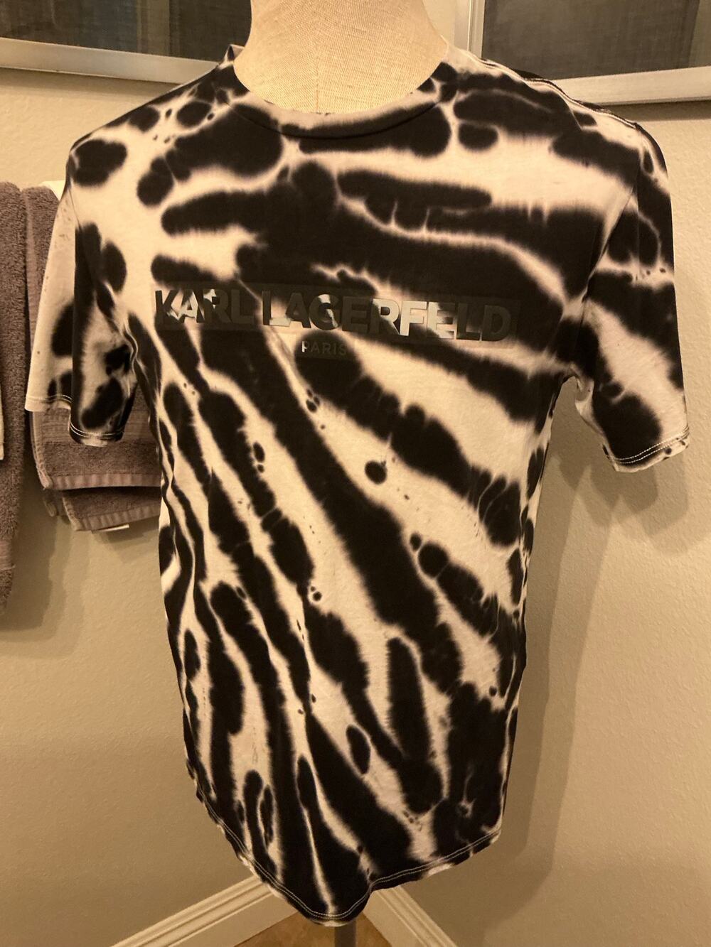 Karl Lagerford Paris black-and-white tie-dye crewneck T-shirt with logo